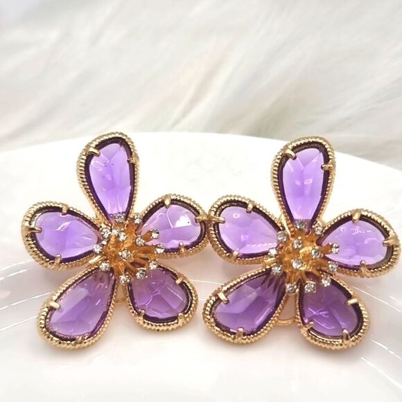 New 18k ANTHROPOLOGIE FLORAL TAPESTRY crystal glass flower earrings - Picture 1 of 11